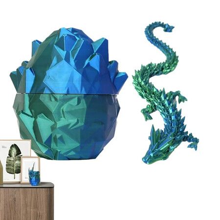 3D Printed Dragon in Egg,Full Articulated Crystal Dragon with Dragon Egg,Home Decor Executive Desk Toys,Office Decor(Blue And Green)