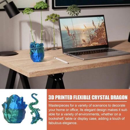 3D Printed Dragon in Egg,Full Articulated Crystal Dragon with Dragon Egg,Home Decor Executive Desk Toys,Office Decor(Blue And Green)
