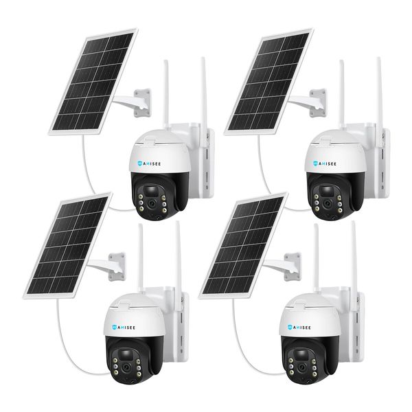 Solar Security Camerax4 Wireless Outdoor CCTV WiFi Home Surveillance System 4MP PTZ Remote 2 Way Audio Color Night Vision