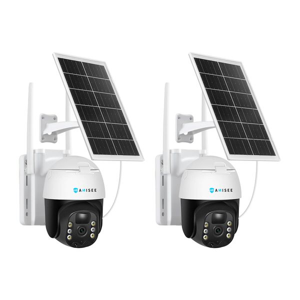 Solar Security Camerax2 Wireless Outdoor CCTV WiFi Home Surveillance System 4MP PTZ Remote 2 Way Audio Color Night Vision