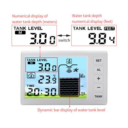 Liquid Level Sensor, Wireless Ultrasonic Tank Liquid Depth Level Meter With Alarm Clock For Electronic Ultrasonic Open Under Ground Measurement