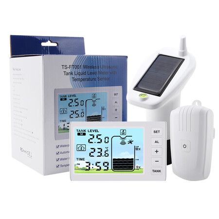 Liquid Level Sensor, Wireless Ultrasonic Tank Liquid Depth Level Meter With Alarm Clock For Electronic Ultrasonic Open Under Ground Measurement