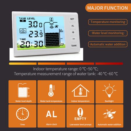 Liquid Level Sensor, Wireless Ultrasonic Tank Liquid Depth Level Meter With Alarm Clock For Electronic Ultrasonic Open Under Ground Measurement