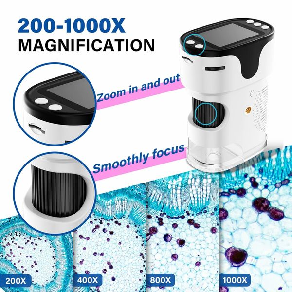 Portable Digital Microscope,200-1000X Pocket Handheld Microscope with Slide Kit,Photo and Video Capture with 2Inch HD Screen and 32G Micro SD Card