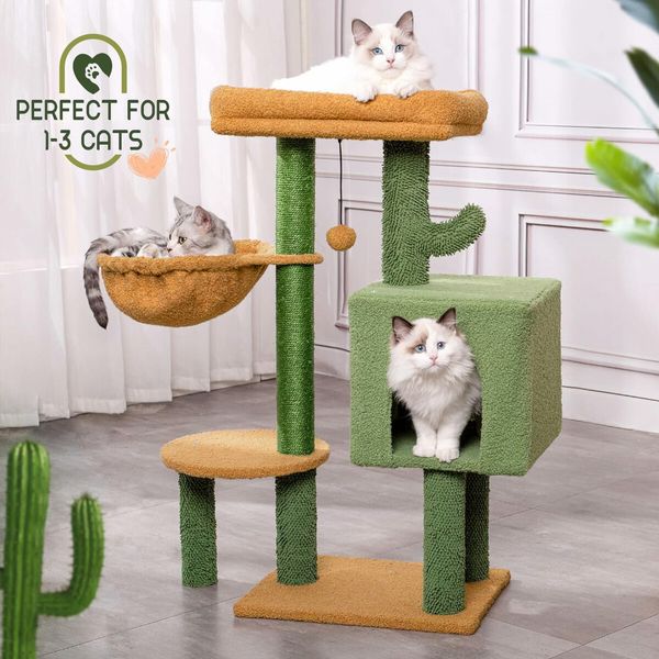 Cat Tree Tower Kitten Scratching Post Kitty Sisal Scratcher Bed House Stand Hammock Cave Furniture Castle Condo Perch