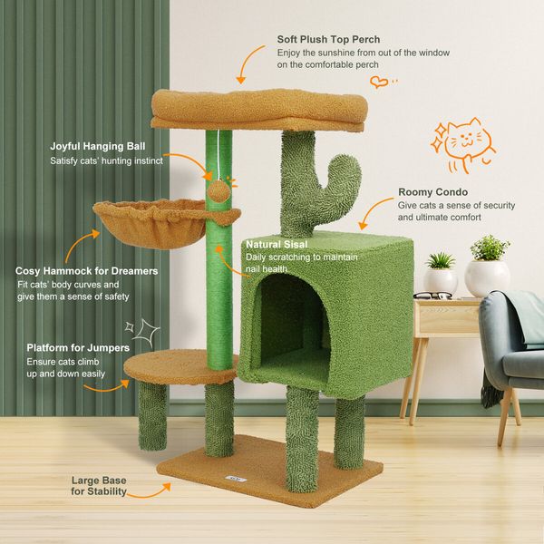 Cat Tree Tower Kitten Scratching Post Kitty Sisal Scratcher Bed House Stand Hammock Cave Furniture Castle Condo Perch