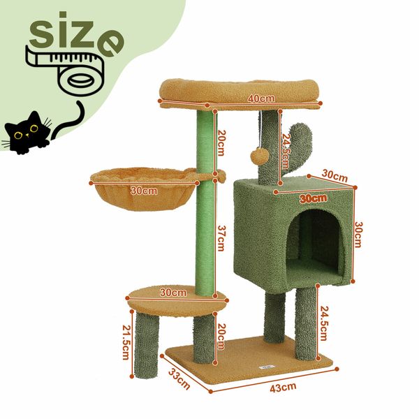 Cat Tree Tower Kitten Scratching Post Kitty Sisal Scratcher Bed House Stand Hammock Cave Furniture Castle Condo Perch