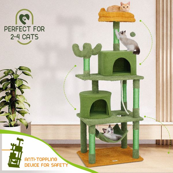 Cat Tree Tower Kitty Scratching Post Sisal Scratcher House Bed Stand Furniture Hammock Cave Condo Activity Centre 158.5 High