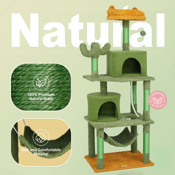 Cat Tree Tower Kitty Scratching Post Sisal Scratcher House Bed Stand Furniture Hammock Cave Condo Activity Centre 158.5 High