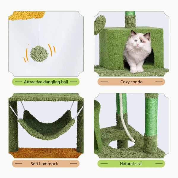 Cat Tree Tower Kitty Scratching Post Sisal Scratcher House Bed Stand Furniture Hammock Cave Condo Activity Centre 158.5 High