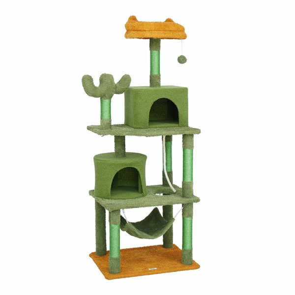 Cat Tree Tower Kitty Scratching Post Sisal Scratcher House Bed Stand Furniture Hammock Cave Condo Activity Centre 158.5 High