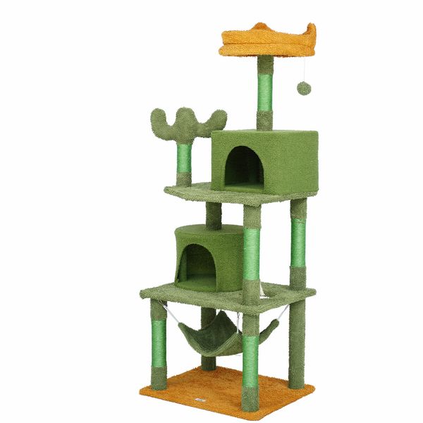 Cat Tree Tower Kitty Scratching Post Sisal Scratcher House Bed Stand Furniture Hammock Cave Condo Activity Centre 158.5 High