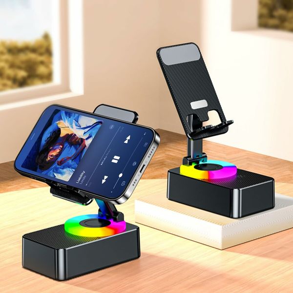 Phone Stand With Speaker,4 In 1 Collapsible Phone Stand Wireless Speaker,360 Degree Rotation Portable Phone Stand For Phones And Tablets