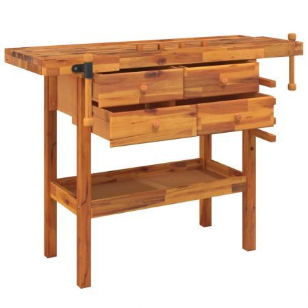 Workbench with Drawers and Vices 124x52x83 cm Solid Wood Acacia