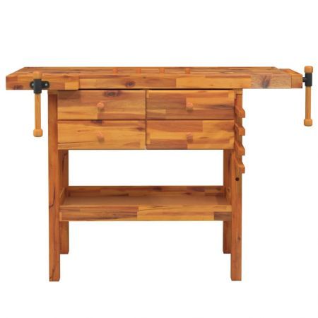 Workbench with Drawers and Vices 124x52x83 cm Solid Wood Acacia