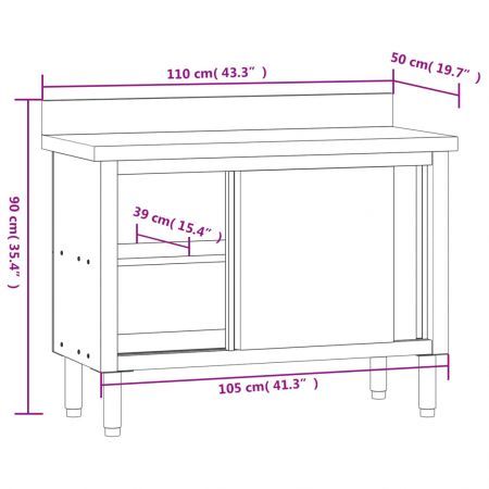 Kitchen Work Table with Sliding Doors Stainless Steel