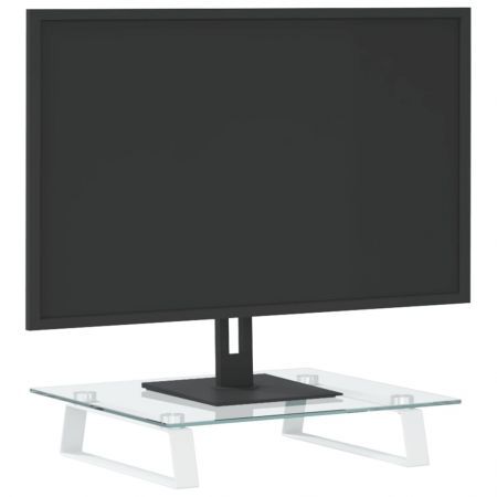 Monitor Stand White 40x35x8 cm Tempered Glass and Metal