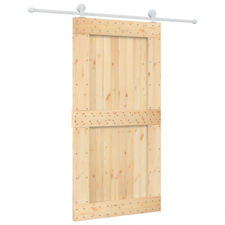 Sliding Door with Hardware Set 100x210 cm Solid Wood Pine