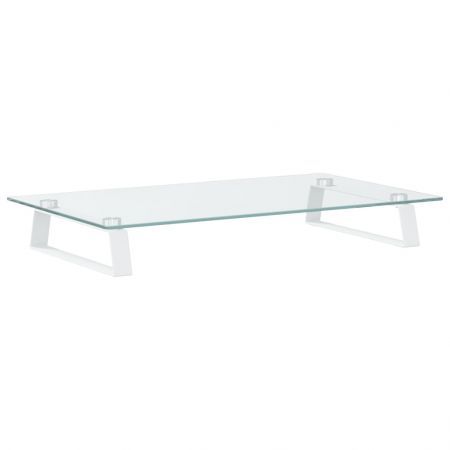 Monitor Stand White 60x35x8 cm Tempered Glass and Metal