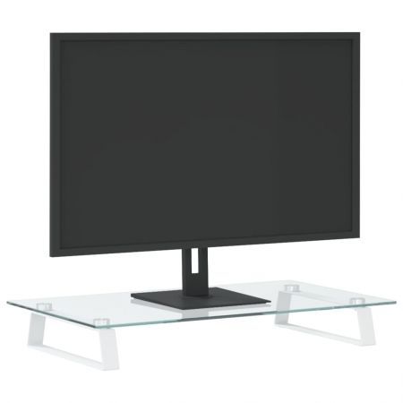 Monitor Stand White 60x35x8 cm Tempered Glass and Metal