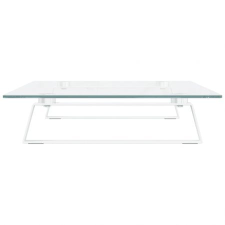 Monitor Stand White 60x35x8 cm Tempered Glass and Metal