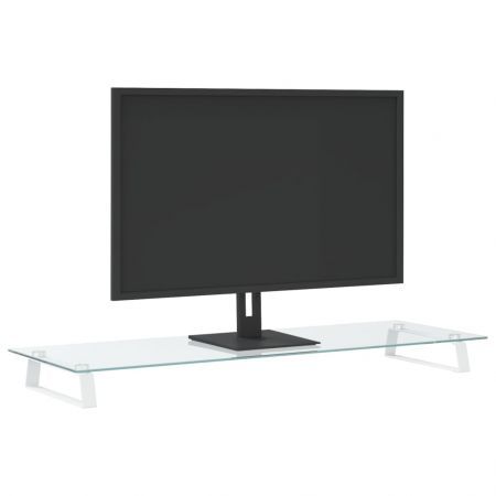 Monitor Stand White 100x35x8 cm Tempered Glass and Metal