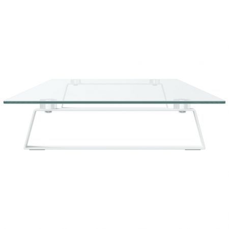 Monitor Stand White 100x35x8 cm Tempered Glass and Metal