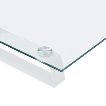 Monitor Stand White 100x35x8 cm Tempered Glass and Metal