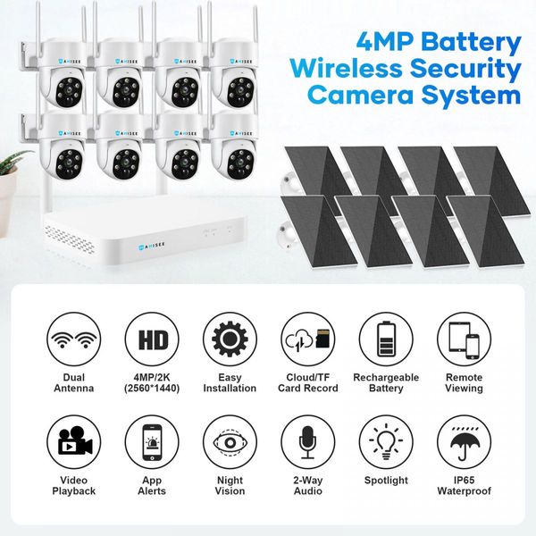 8x Wifi Security Camera Wireless Solar CCTV Home PTZ Outdoor System 4MP 16CH NVR