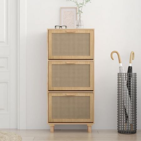 Shoe Cabinet Brown 52x25x115 cm Engineered Wood and Natural Rattan