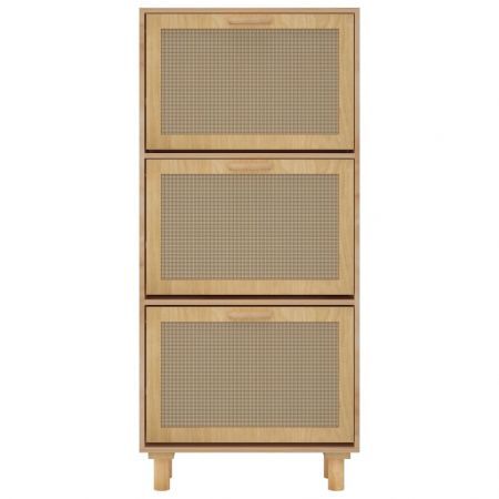 Shoe Cabinet Brown 52x25x115 cm Engineered Wood and Natural Rattan