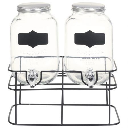 Beverage Dispensers 2 pcs with Stand 2 x 4  L Glass