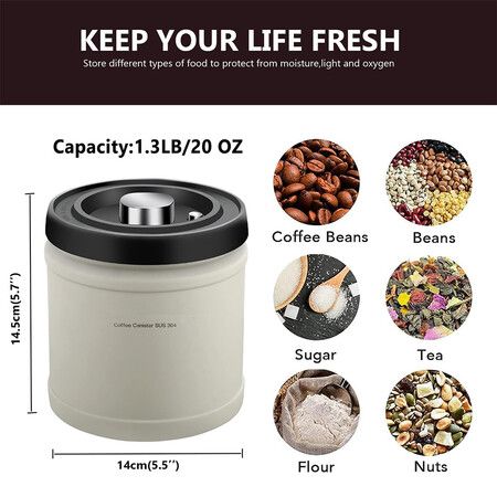 1600ML Coffee Canister Airtight Coffee Container Stainless Steel Coffee Bean Storage Container with CO2 Release Valve