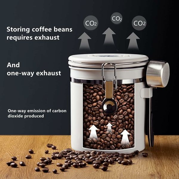 Airtight Coffee Canister,1500ML Stainless Steel Coffee Container CO2 Valve Vacuum Coffee Bean Storage