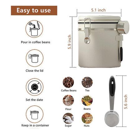 Airtight Coffee Canister,1500ML Stainless Steel Coffee Container CO2 Valve Vacuum Coffee Bean Storage