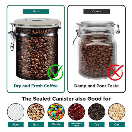 Airtight Coffee Canister,1500ML Stainless Steel Coffee Container CO2 Valve Vacuum Coffee Bean Storage