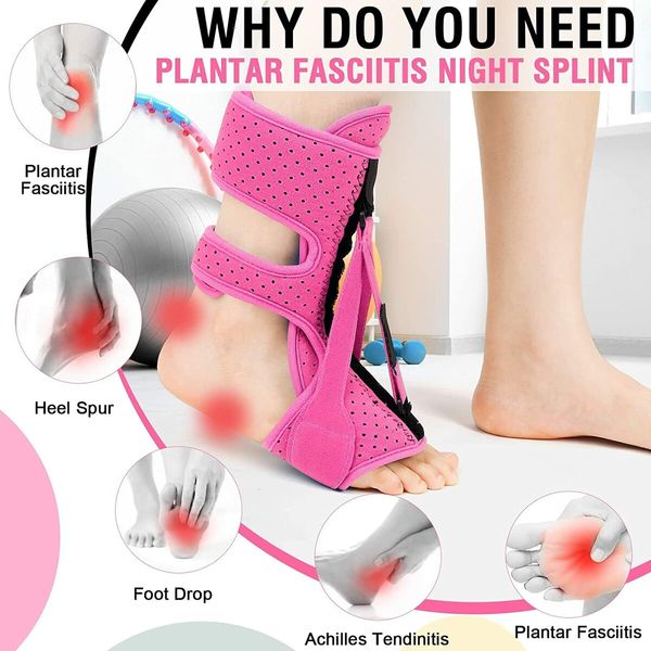 1 Pack Plantar Fasciitis Night Splint,Upgrade 3 Adjustable straps Relief for Women & Men,Brace,Achilles Tendonitis and Foot Drop(Pink)