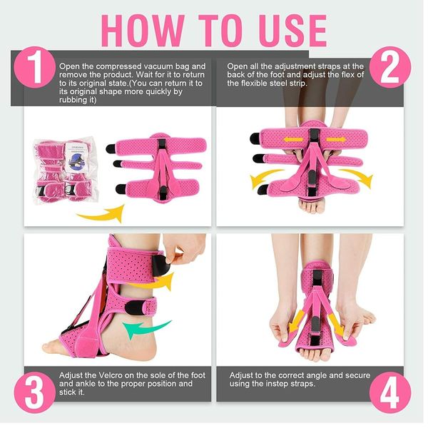 1 Pack Plantar Fasciitis Night Splint,Upgrade 3 Adjustable straps Relief for Women & Men,Brace,Achilles Tendonitis and Foot Drop(Pink)