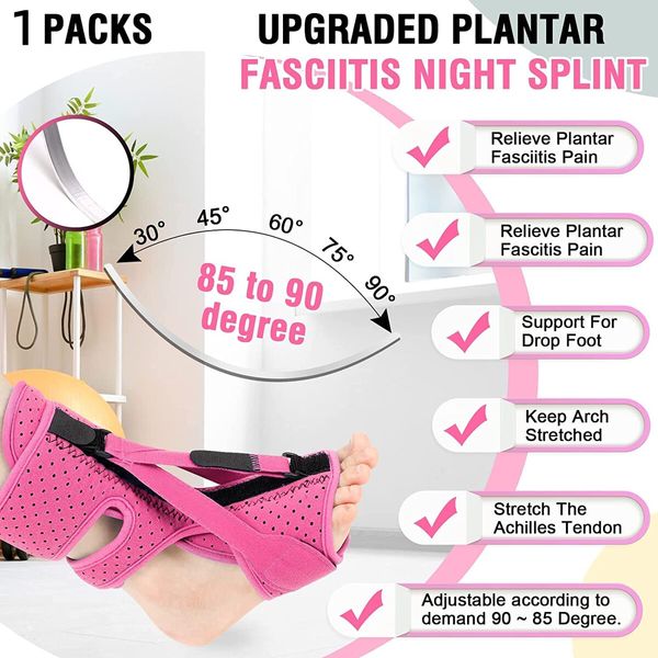 1 Pack Plantar Fasciitis Night Splint,Upgrade 3 Adjustable straps Relief for Women & Men,Brace,Achilles Tendonitis and Foot Drop(Pink)