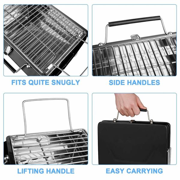 BBQ Charcoal Grill Stainless Steel Barbecue Foldable Black Portable Grill Foldable Accessories for Home Park Use Mini for Party