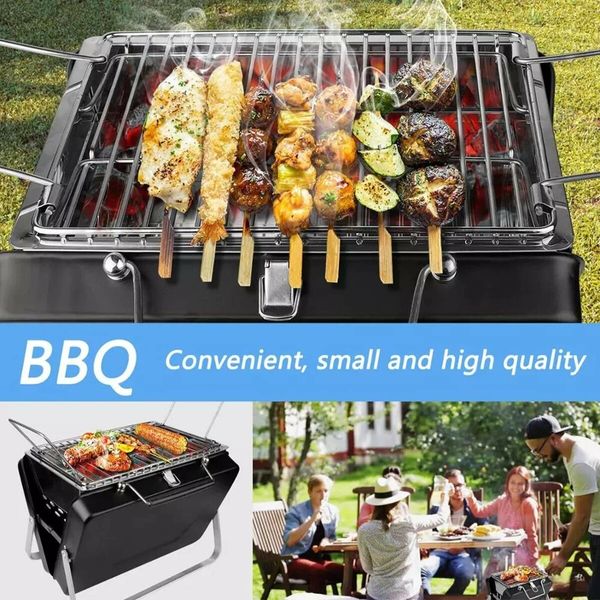 BBQ Charcoal Grill Stainless Steel Barbecue Foldable Black Portable Grill Foldable Accessories for Home Park Use Mini for Party