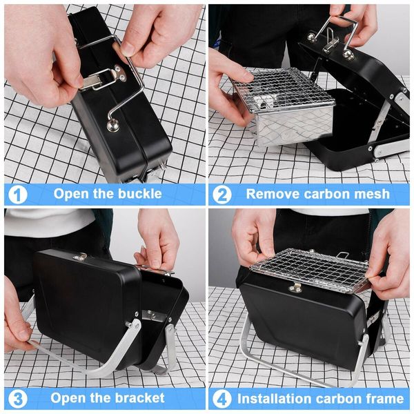 BBQ Charcoal Grill Stainless Steel Barbecue Foldable Black Portable Grill Foldable Accessories for Home Park Use Mini for Party