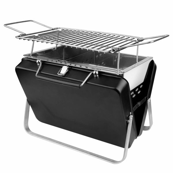 BBQ Charcoal Grill Stainless Steel Barbecue Foldable Black Portable Grill Foldable Accessories for Home Park Use Mini for Party