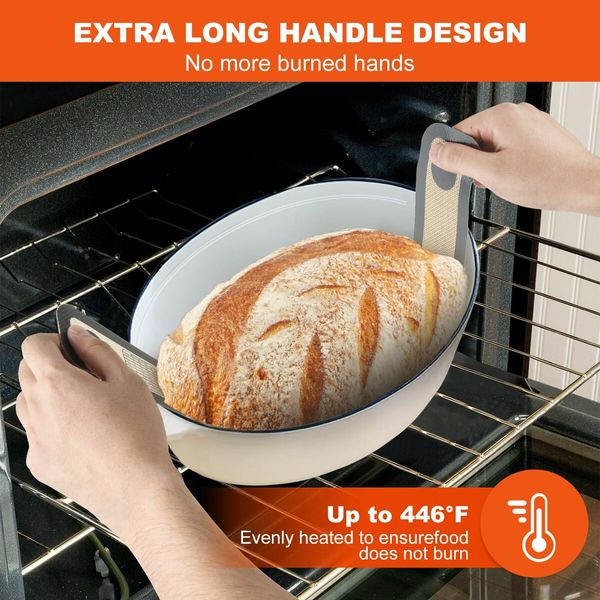 Silicone Bread Sling Dutch Oven Liner,Non-Stick & Easy Clean Reusable Oval Silicone Bread Baking Mat with Long Handles,Easy to Transfer Sourdough Bread - 2 Gray set