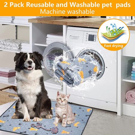 Washable Pee Pad for Dogs, 2 Packs Non-Slip Puppy Training Pads, Fast Absorbent Pet Whelping Pads, Puppy Playpen Mat  (70*100cm-Grey)