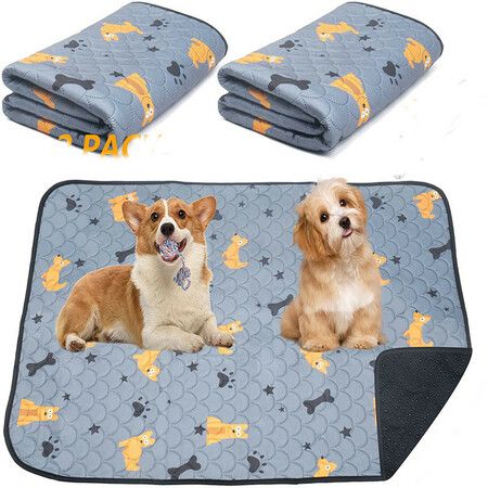 Washable Pee Pad for Dogs, 2 Packs Non-Slip Puppy Training Pads, Fast Absorbent Pet Whelping Pads, Puppy Playpen Mat  (70*100cm-Grey)