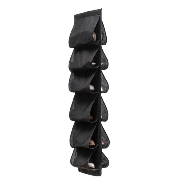 Hanging Shoe Organizer,Shoe Storage Bag Non-Woven Hanging Closet Organizers,12 Compartment Dustproof Storage Convenient Shoe Rack(Black)