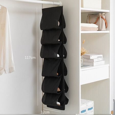 Hanging Shoe Organizer,Shoe Storage Bag Non-Woven Hanging Closet Organizers,12 Compartment Dustproof Storage Convenient Shoe Rack(Black)