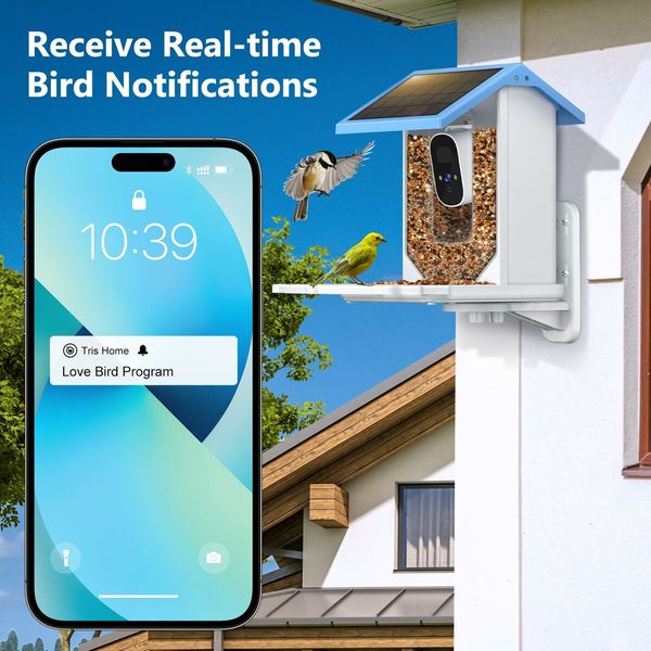 Bird Feeder with Camera Solar Powered,Outdoor Smart Bird Feeder,4 MP HD Auto Capture Bird Videos,Real Time Views and Notifications,Ideal Gift for Bird Lovers (Blue)