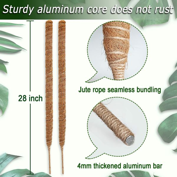 2 Pack Moss Pole,28 Inch Bendable Moss Pole for Plants Monstera,Moss Poles for Climbing Plants Indoor,Coir Plant Pole Sticks Support Stakes for Potted Plants,Pothos,Philodendron